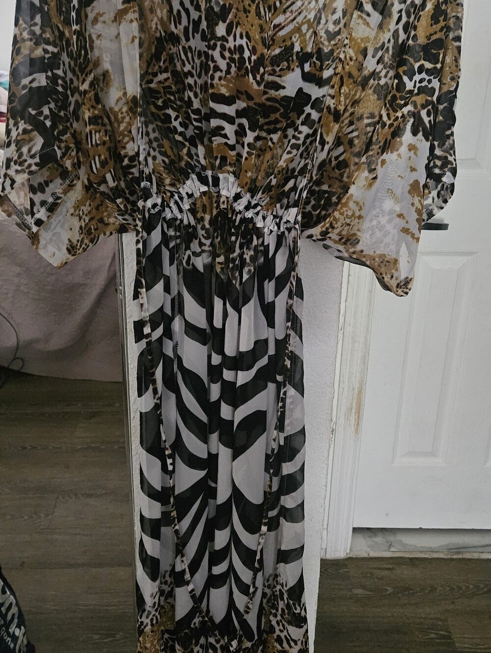Unbranded Mixed Animal Print Sheer Metallic Gold Longline Maxi Kimono Duster